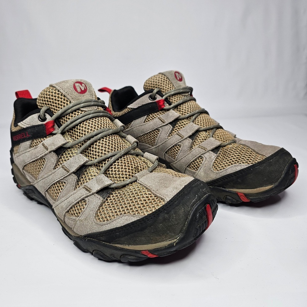 Merrell Moab Men 10.5 Tan Hiking Shoes Low Top Suede Mesh J15847